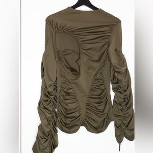 PrettyLittleThing Khaki Ruche Detail Long Sleeve Top - US8